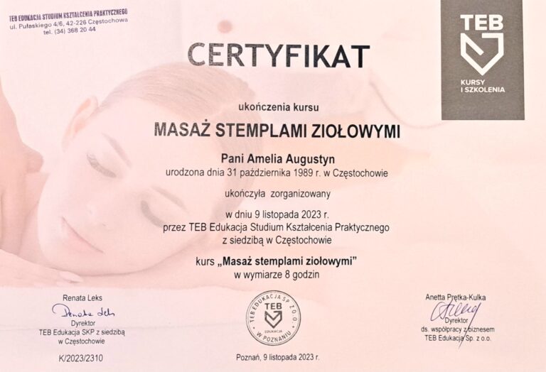 Certyfikat: Strefa odpoczynku