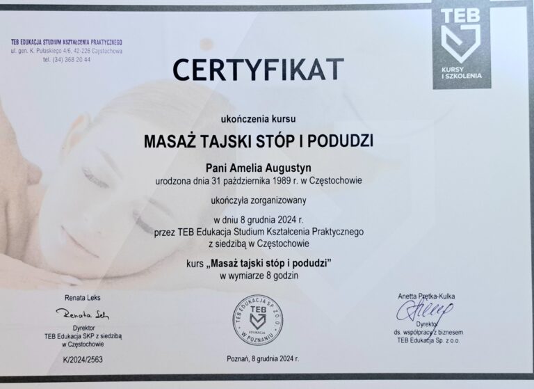 Certyfikat: Strefa odpoczynku