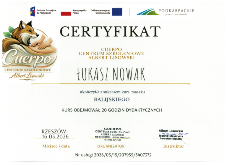 Certyfikat: Dwoje w Dotyku