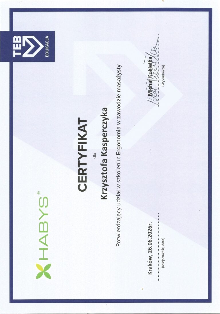 Certyfikat: Mobilny Masażysta